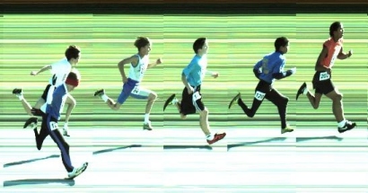 Color FinishLynx image of the first 6 finishers.